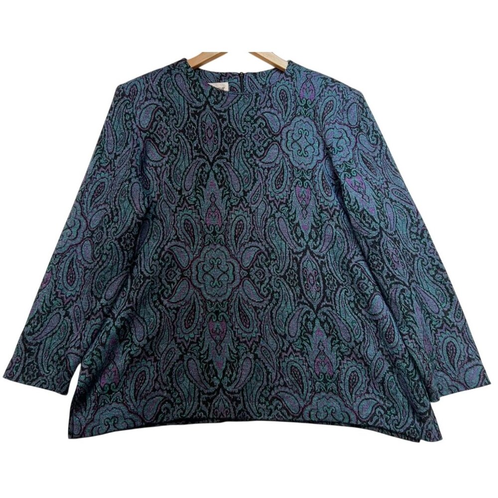 Vintage Wilroy Sport Womens Tunic Top Long Sleeve Size 14 Multi Paisley Back Zip